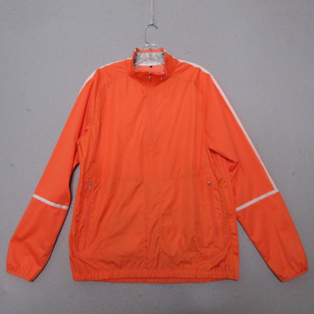 Nike Golf Jacket Windbreaker Men Medium Orange Pullover 1/2 Zip Mock Outdoor